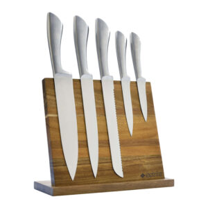 6 piece acacia wood magnetic knife block