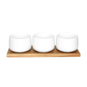 3 Mini Bowls on Wooden Tray