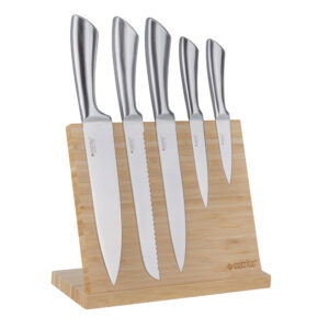Stainless Steel Knives With Bamboo Stand - 6pc