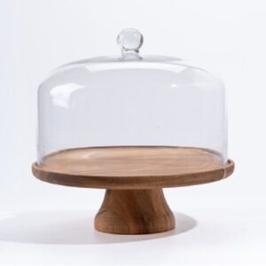 Cake Dome With Acacia Wood Stand