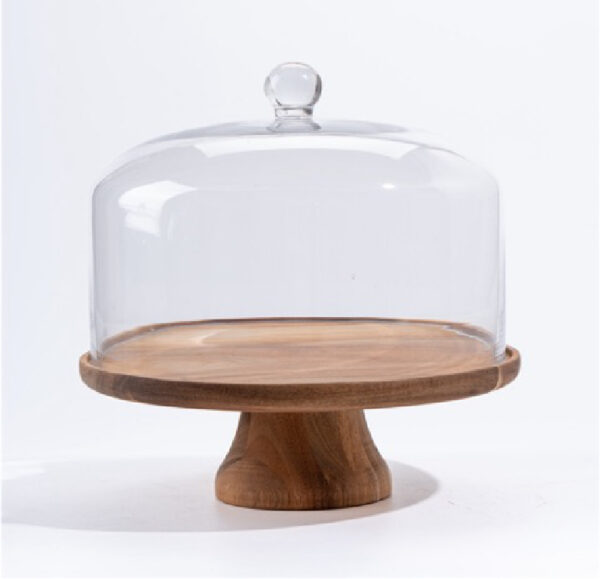 Cake Dome With Acacia Wood Stand