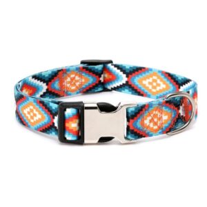 Pet Collar - Large, Turquoise & Navy Pattern