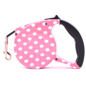 Automatic Pet Leash - 5m, Pink & White Polka Dots